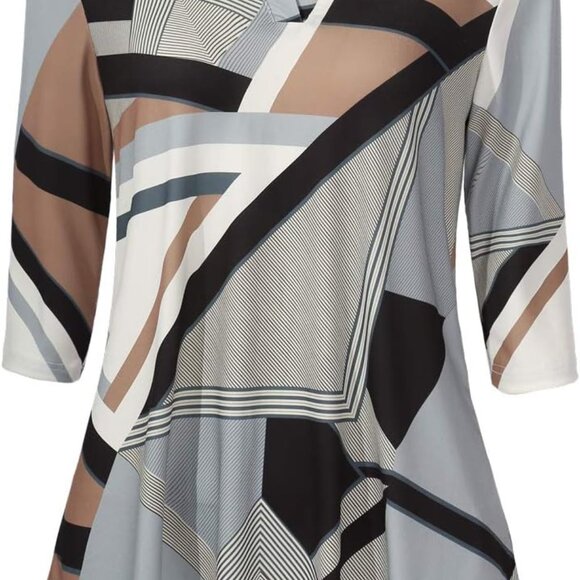 Womens 3/4 Sleeve Floral Printed Notch V Neck Blouses Tunics Tops - Picture 1 of 6